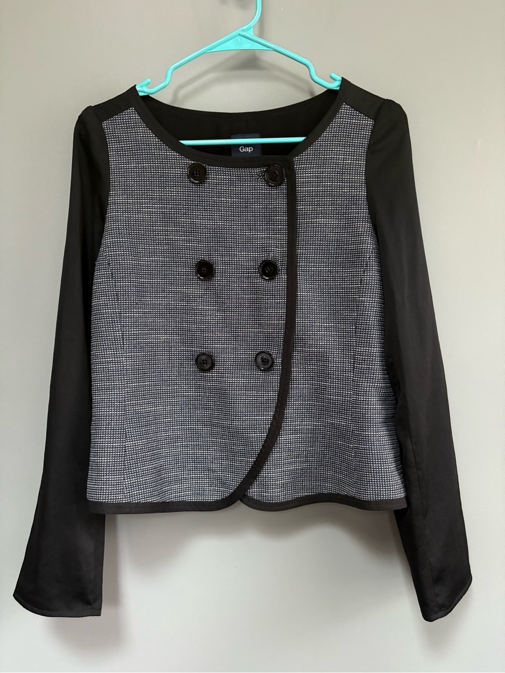 Gap Black & Gray Paneled Women’s Double-Breasted Cropped Blazer Jacket Size M